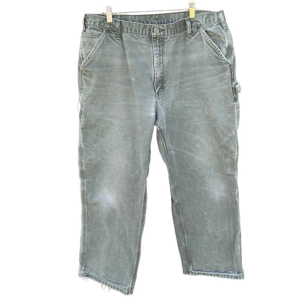 Carhartt Washed Duck Utility Carpenter Work Pants B11 Moss Faded Thrashed 40x30